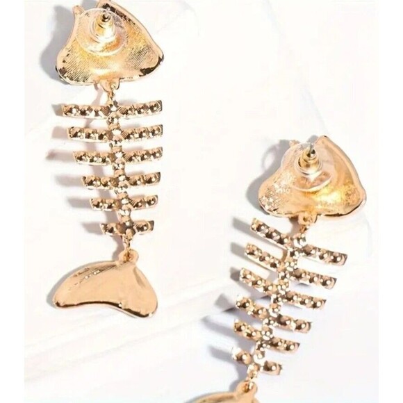 Rainbow Rhinestone Fish Bones Earrings 2.5" Women Teens - Picture 5 of 5